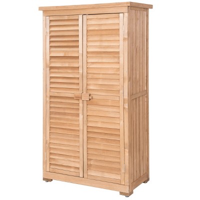 Costway Outdoor 63'' Tall Wooden Garden Storage Shed Fir Wood Shutter Design Lockers