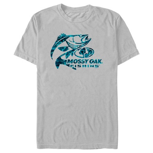 Men's Mossy Oak Bass Fishing Blue Logo Graphic Tee Silver Small