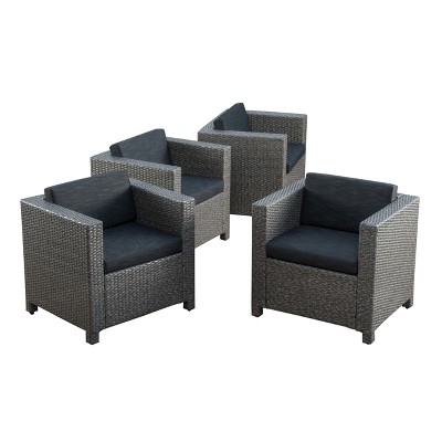 Puerta 4pc Wicker Club Chair & Coffee Table Set - Teak/Dark Brown/Beige - Christopher Knight Home: Weather-Resistant Acacia Frame Patio Set
