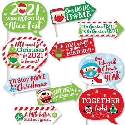 Big Dot of Happiness Funny Merry Christmask - 2021 Quarantine Christmas Party Photo Booth Props Kit - 10 Piece