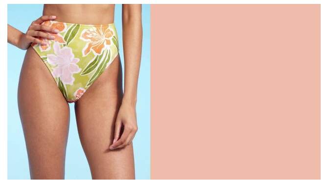 Women's Ribbed High Waist High Leg Medium Coverage Bikini Bottom - Shade & Shore™ Lime Green Floral Print, 2 of 7, play video