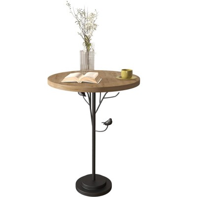KTMBDW Wooden End Tables,Retro Side Table,French Country Accent Coffee Table,Modern Small Round Tea Table Pedestal Table for Living Room,Brown