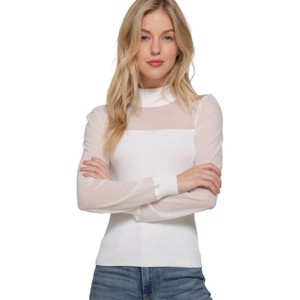 Slickblue Women's Long Sleeve Sweater Top, Mesh Panel Detail Knit Shirt, Relaxed Fit, 3 Color Options, Size S-L - 1 of 4