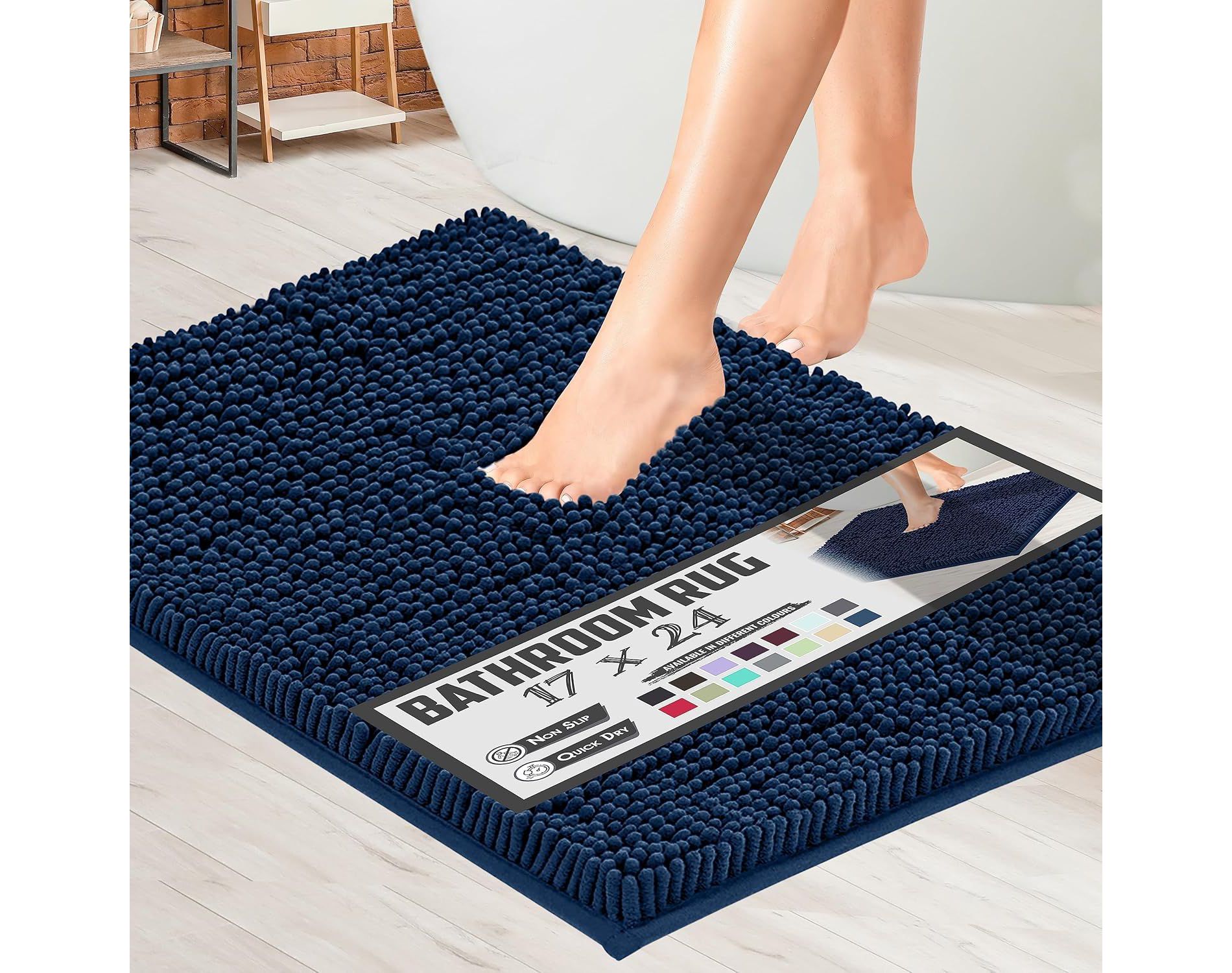 Mayshine Luxury Plush Shaggy Chenille Bathroom Mat, Non-Slip Bathmat, Super Absorbent Bathroom Rug