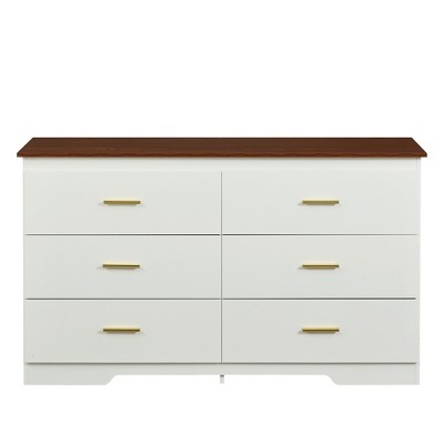 Tiramisubest Brown Wooden Accent 6-Drawer Dresser Cabinet - Farmhouse Storage Solution for Bedroom