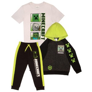 Minecraft Creeper Boys Zip-Up Hoodie, T-Shirt and Jogger Sweatpants 3-Piece Bundle Set - 1 of 4