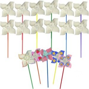 4E's Novelty DIY Pinwheels Craft for Kids – 48 Pack Color Your Own White Pinwheels Kit - 1 of 4