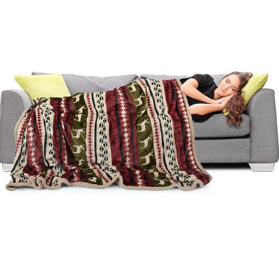 Reversible Reindeer Sherpa Fleece Twin Blanket, 60" x 80"