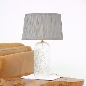 European Hotel-Style LED Table Lamp – Gold, Clear & Grey Glass, 110–120V Plug-In Bedside or Desk Light - 1 of 4