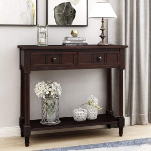 Console Tables, Farmhouse Entryway Table with 2 Drawers, Bottom Shelf, Solid Wood Frame and Legs Sofa Console - 1 of 4