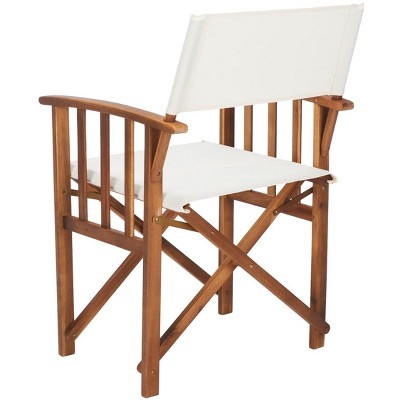 Natural Acacia Wood Outdoor Director Chairs with Beige Cushions, Set of 2
