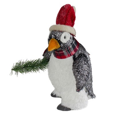 Northlight 13" Plush Penguin with Pine Branch Christmas Figure