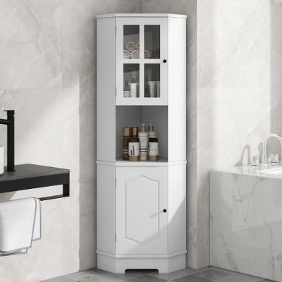 Tall Bathroom Corner Storage Cabinet,Free Standing Corner Storage Cabinet with Adjustable Shelves and Doors,Open Storage for Bathroom Kitchen