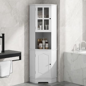 Tall Bathroom Corner Storage Cabinet,Free Standing Corner Storage Cabinet with Adjustable Shelves and Doors,Open Storage for Bathroom Kitchen - 1 of 4