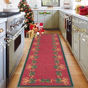 Christmas Area Rugs, Bells Holly Berry Ribbon Garland Traditions Throw Carpets for Living Room Bedroom Kitchen Dining Room Nursery Office - 1 of 4