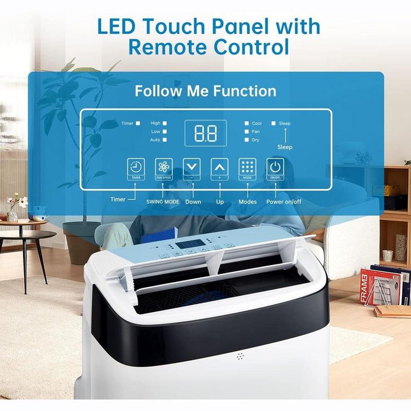 10000Btus Portable Air Conditioner With LED Touch Screen/3-in-1 Function/Casters, 3 of 8