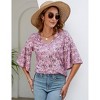 Women's 3/4 Sleeve Tunic Tops Casual V Neck Dress Shirts Floral Printed Loose Fit Pleated Blouses - 4 of 4