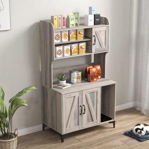 Homhougo Large Cat Litter Box Enclosure Furniture with 3 Open Shelves and Storage Cabinet, Farmhouse Cat House Washroom - 1 of 4
