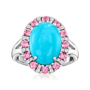 Ross-Simons Turquoise, .70 ct. t.w. Pink Tourmaline and .50 ct. t.w. White Zircon Ring in Sterling Silver Size 6 - 1 of 3