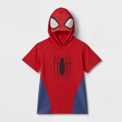 Image of Toddler Boys' Spider-Man Cosplay Solid Hooded T-Shirt - Red 4T
