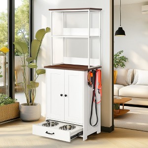 Pet Feeding Station with Shelves, Dog Food Storage Cabinet with 2 Raised Bowl for Water&Feeding Supplies, Pet Feeder Station Furniture for Dogs Cats - 1 of 4