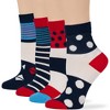 Women's Cotton Diabetic Quarter Patterned Socks - 4 Pack - Shoe Size 5-9 M, 8-12 L - Heart, Stripe, Flower - Black, Blue | 7BIGSTARS KINGDOM - 4 of 4