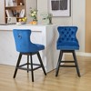 Kumasinova Swivel Velvet Bar Stools Set of 2,Button Tufted Barstools with Wooden Legs,Chrome Nailhead Trim,Upholstered Chairs for Kitchen,Dining Room - 2 of 4