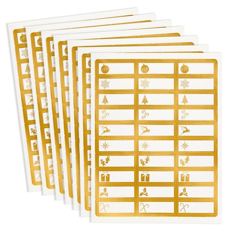 Juvale 210 Pack Printable Address Labels, Gift Labels for Holidays, Gold Foil, 10 Designs (2.5 x 0.9 In), 1 of 8