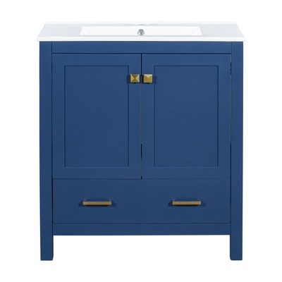 Vynxaria 30'' Green Bathroom Vanity with Single Sink, Under Counter Combo, 2 Doors & Drawer, Soft Close, Multifunctional Storage Cabinet