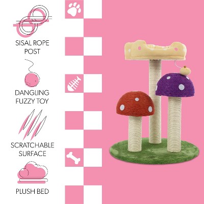 Pixie 22.5" 3-Tier Sisal Mushroom Cat Tree with Plush Bed