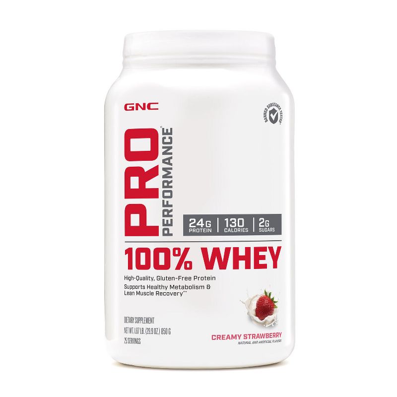 GNC Pro Performance 100% Whey Protein Powder - Creamy Strawberry - 25 Servings, 1 of 10
