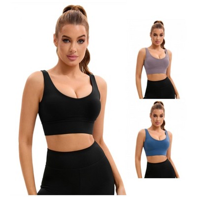 INSPIRE CHIC 3 Pcs Women's U Back V-Neck Padded Workout Crop Top with Built in Bra Sports Bras