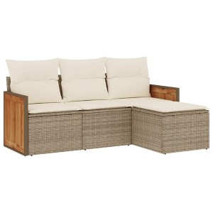vidaXL 4 Piece Patio Sofa Set with Cushions Beige and Cream Poly Rattan - Without Table - 1 of 4