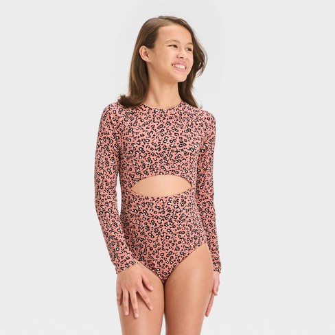 Girls' Leopard Spots One Piece Rash Guard - Art Class™ S : Target