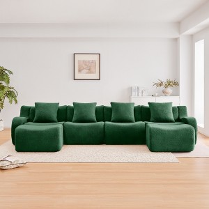 GDFStudio Irene Modern 4-Seater Teddy Upholstered with Curved Armrest and 4 Pillows - 1 of 4