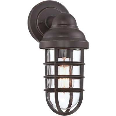 John Timberland Marlowe Industrial Outdoor Wall Light Fixture Galvanized Metal Cage 13 1/4" Clear Glass for Post Exterior Barn Deck House Porch Yard