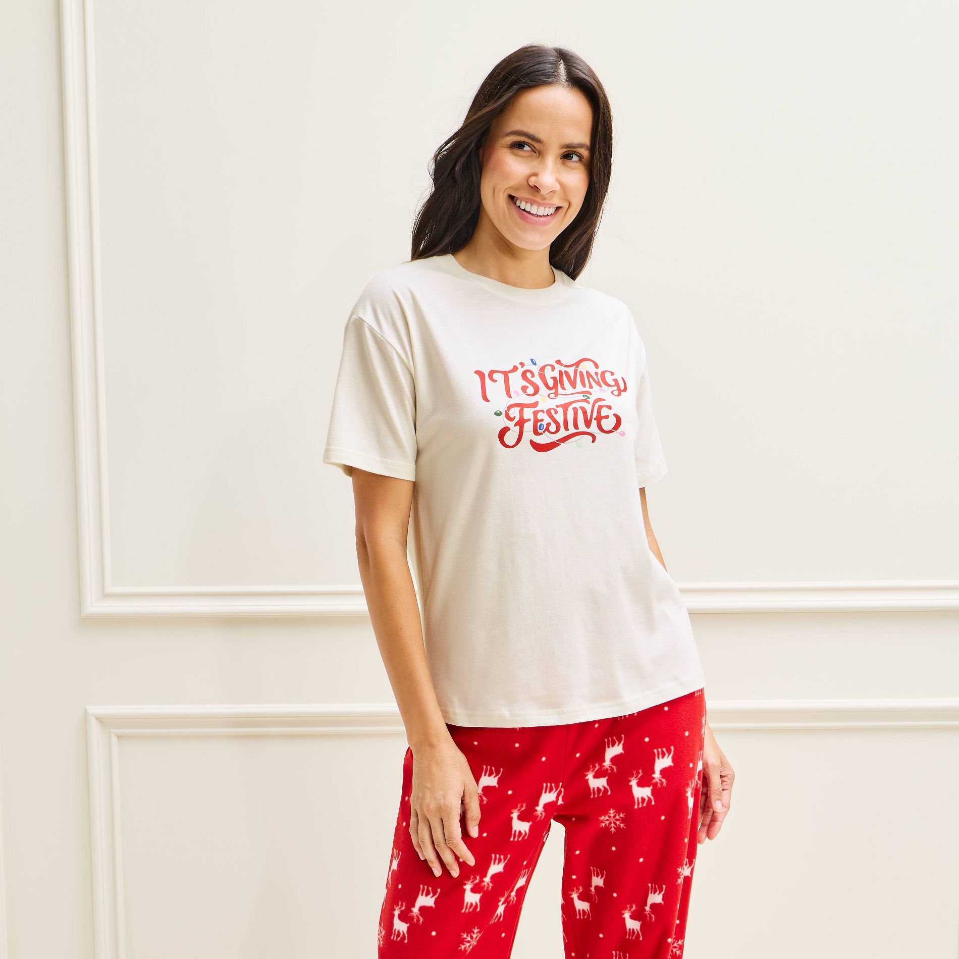 Women's Holiday Matching Family Cotton Pajama T-Shirt - Wondershop™ Cream S