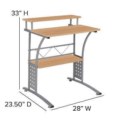 Clifton 28" Maple and Silver Compact Computer Desk with Storage Shelves