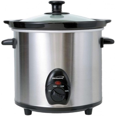 MegaChef Triple 2.5 Quart Slow Cooker and Buffet Server in Brushed Silver  and Black Finish with