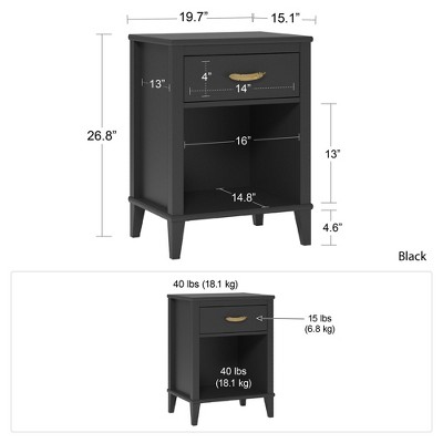 Hawken Matte Black Nightstand with Gold Feather Drawer Pull