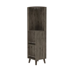 HomeRoots 73" Dark Brown Wood Corner Bar Cabinet With One Drawer - 1 of 4