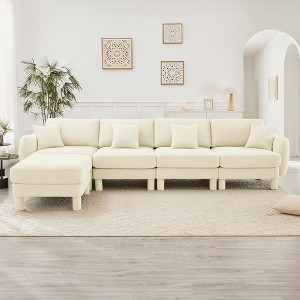 VASIP Boucle Fabric 3-Seater Sofa, Shell-Shaped Armrests & Self-Wrapped Cylindrical Legs, for Living Room & Apartment,Beige - 1 of 4