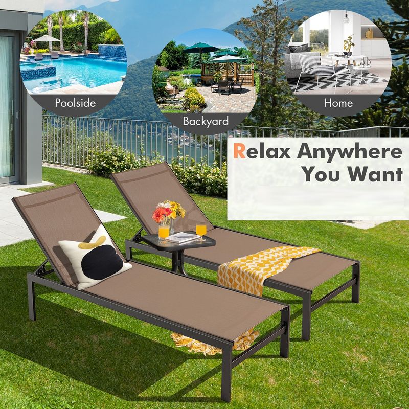 Tangkula Aluminum Patio Chaise Lounge Outdoor Adjustable Lounge Chair W/ 6-Position Backrest, 3 of 9