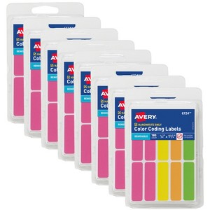 Avery Color-Coding Removable Labels, 1/2" x 1-3/4", Assorted Neon Colors, Non-Printable, 8 Packs, 1,440 Blank Labels Total (21929) - 1 of 4