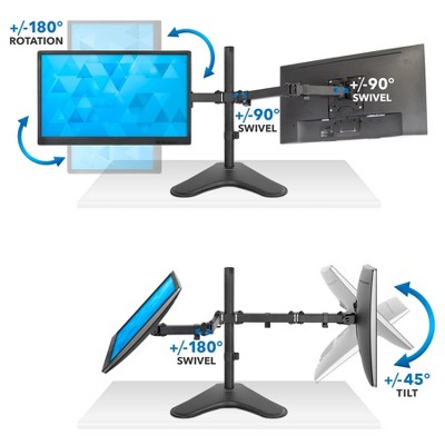 Black Dual Monitor Desk Stand with Adjustable Arms