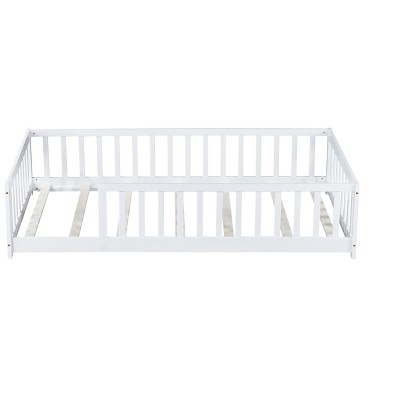 Bellemave Twin Size Floor Bed with slats for Kids, Girls, Boys, Wood Montessori Floor Bed with Guard Rails, Without Door,White