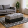 HomeRoots 52" Gray Black Brown and Gray Chenille And Faux Leather Storage Ottoman - 2 of 4