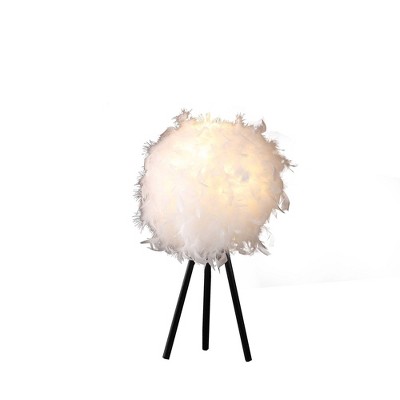 20.5" Pure White Feather Shade Tripod Metal Table Lamp