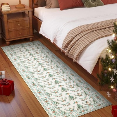 Christmas Rug Machine Washable, Ultra Soft Non Slip Stain Resistant Low Pile Area Carpet for Living Room Bedroom Dining Office