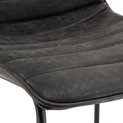 Charcoal Black Modern Leather Bar Stools with Iron Base, Set of 2